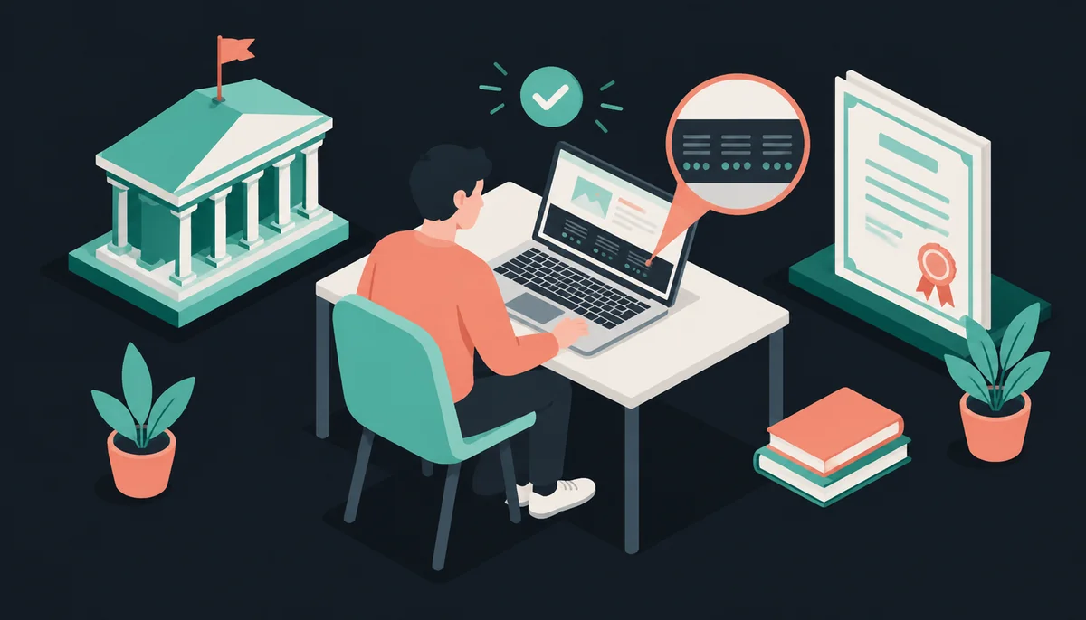 Isometric scene of checking a casino licence online