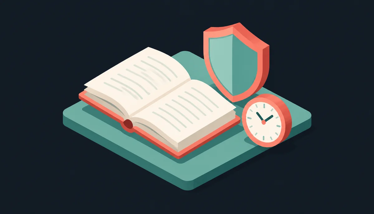 Open book with shield and clock on platform